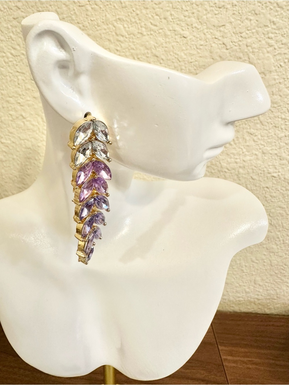 Gold-Tone Drop Earrings with Crystal Lavender and Clear Marquise Stones
